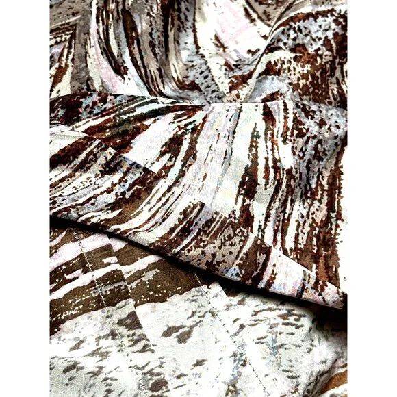 BCBG MaxAzria S Pink Brown Silk Blouse Abstract Print Draped V Neck Designer Top - Picture 11 of 12